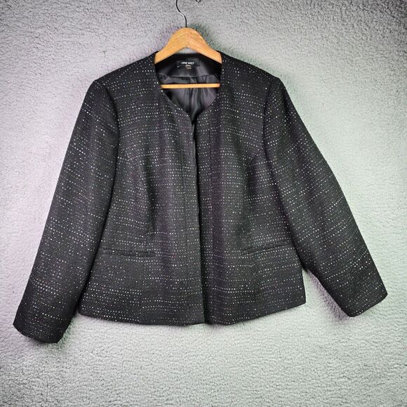Nine West Open Front Black Sequin Blazer 20W Sparkle Statement Piece Lined Plus - Picture 6 of 16